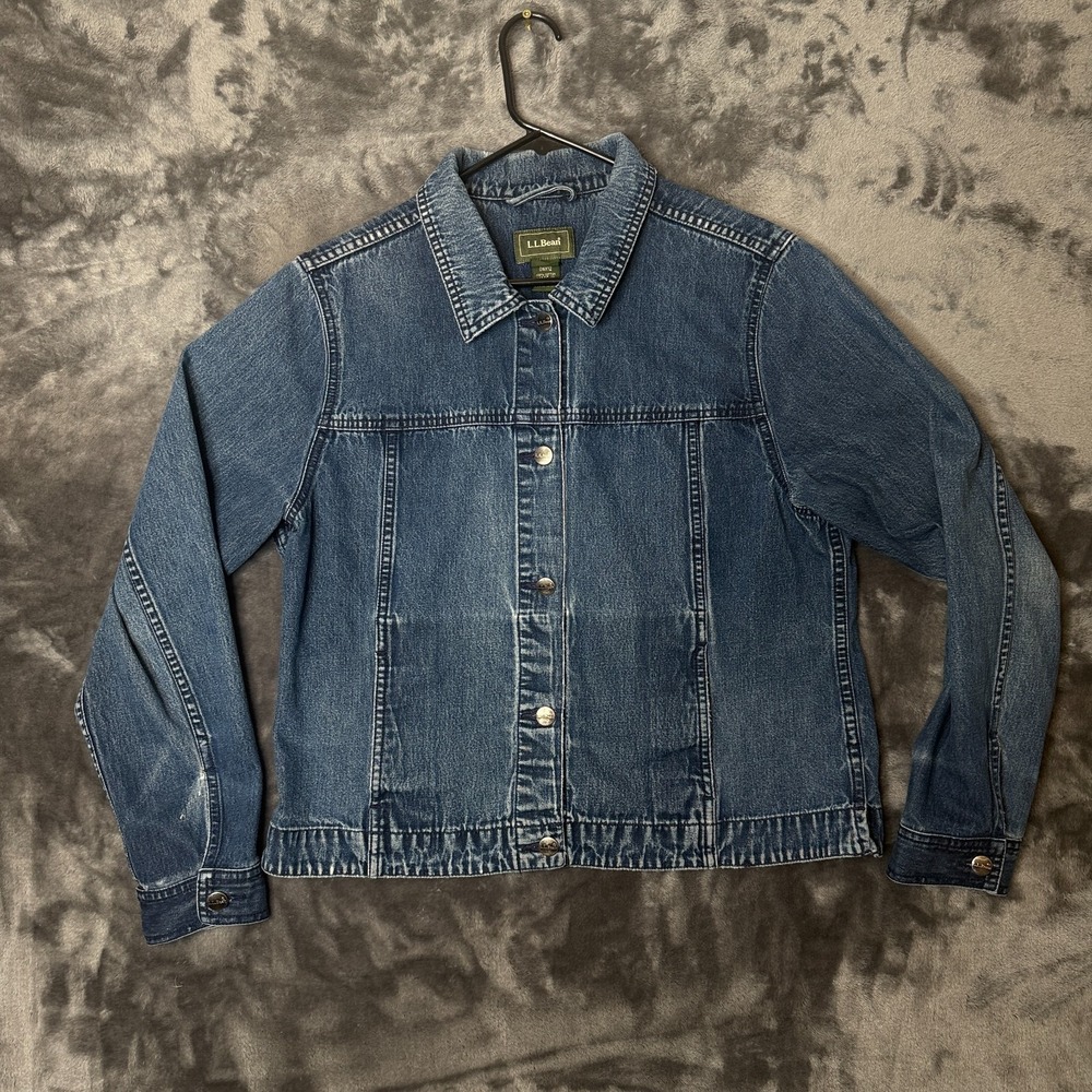 Women's L.L. Bean Jean Long Sleeve Denim Jacket Size Large Collard Blue
